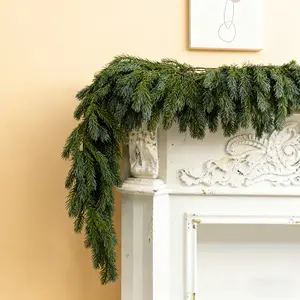 2 Pcs 6 Ft Artificial Blue Spruce Garlands with 10 Berries & 10 Pinecones DIY Kit per Garland, Real Touch Winter Blue Spruce Garland, Green Artificial Greenery for Table, Mantle, Wall, Indoor Outdoor Christmas Decorations Set Ornaments (2, 6 FT)