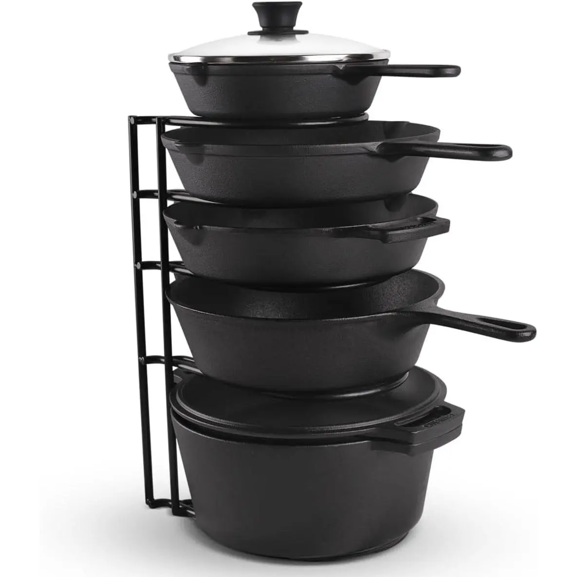 Heavy Duty Pots and Pans Organizer - Extra Large 5-Tier Rack - No Assembly Required - Black 15.4"