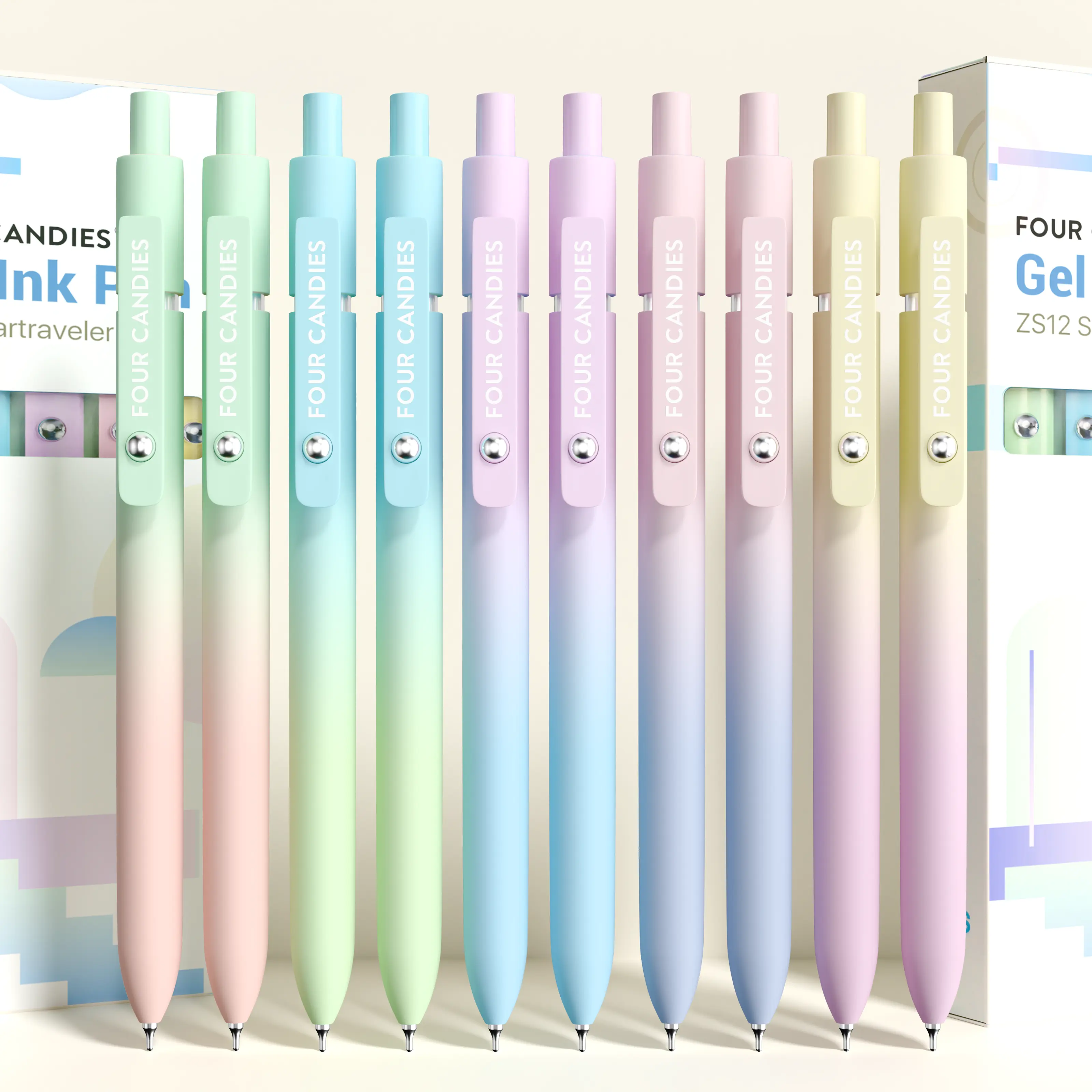 Four Candies 0.7mm Gel Pens, 5/10/12 Pcs Quick Dry Black Ink Fine Point Smooth Writing Pen, Aesthetic School Office Supplies, Perfect Gifts for Nurses Teens & Women,(5/10 Pcs Gradient-Black Ink)