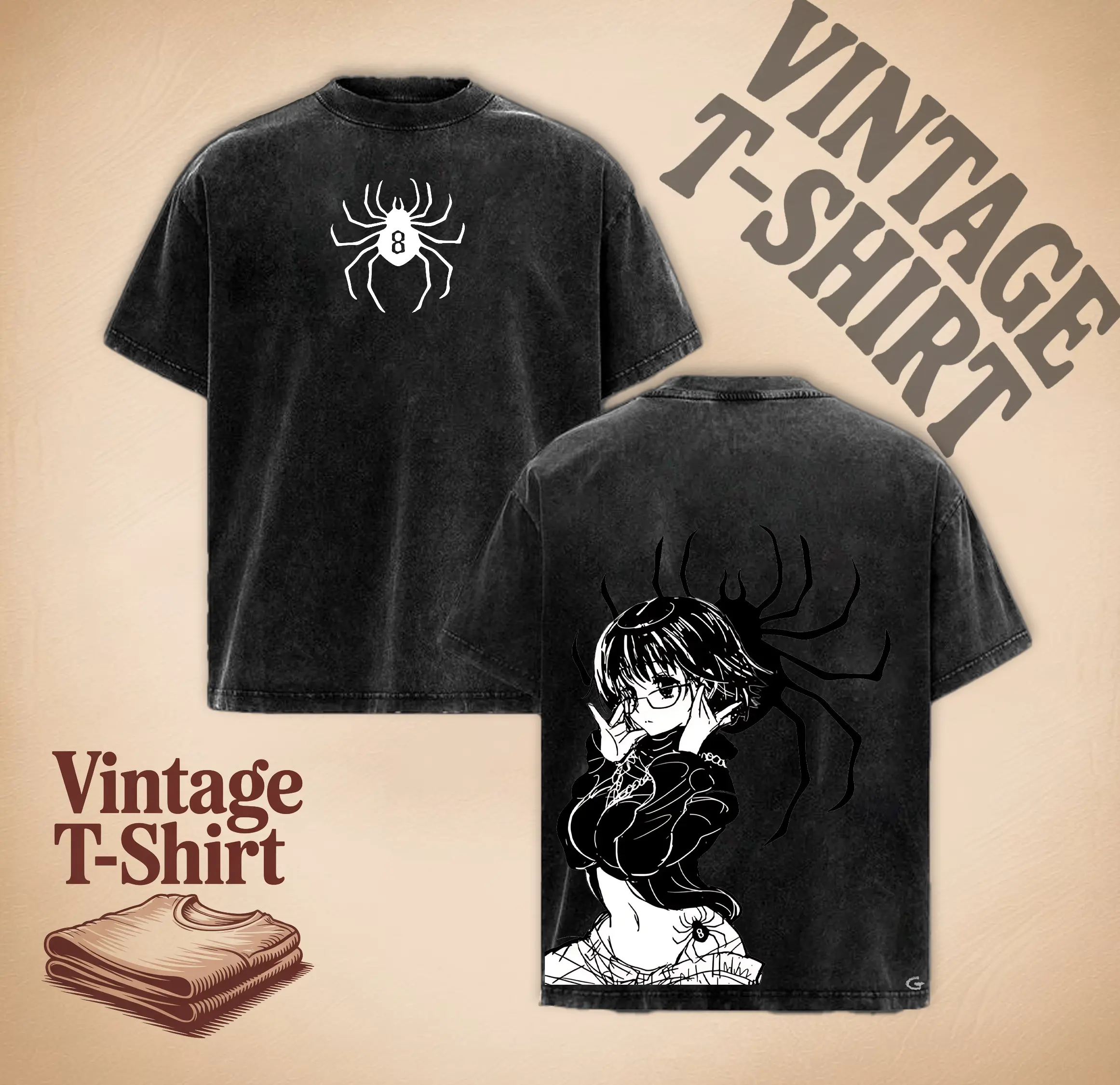 Shizuku HxH Anime Double Printed Vintage Washed Tee Unisex
