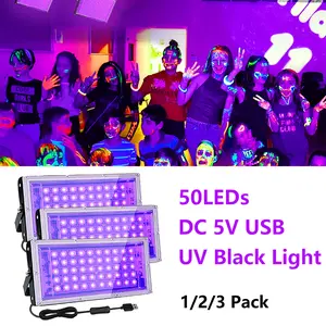 1/2/3 Pack 50 LEDs Black Light, Black Flood Light with USB Plug and Switch, for Glow Party,Halloween,Body Painting,Birthday Party,Fluorescent Painting and Fluorescent Tapestry