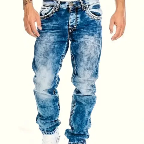 Men's Slim Fit Elastic Denim Jeans, Ripped Jeans Distressed Fashion Casual Comfortable Long Pants, Classic Street Style Cotton Fabric, Vintage Distressed Style