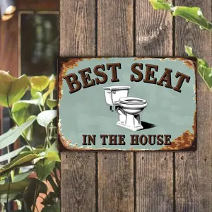 2D Flat - 1pc Humorous Metal Signage Declaring The Best Seat in The House - a Vintage Rustic Decor Item for Bathrooms Featuring Toilet Humor, a Plaque Ideal for Powder Rooms, Caves