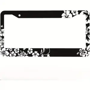 Hibiscus License Plate Frame | Decorative Aluminum License Plate Holder, Floral Design