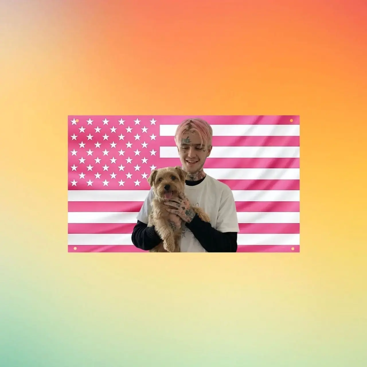 Lil Peep Pink American Flag Wall Tapestry, Rapper Tribute Room Decor, Aesthetic Hip Hop Wall Flag, Gift for Lil Peep Fans