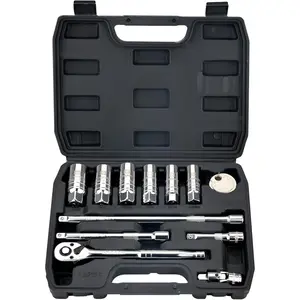 12 count 3/8" Drive Spark Plug Socket Set with Ratchet Handle, Universal Joint, Extension Bar & Spark Plug Gapper, Fits 9/16", 5/8", 3/4", 13/16", 14mm, 18mm, CR-V Steel with Rubber Holder Ring