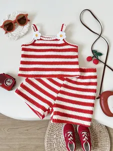 Baby Girls Summer Striped Halter Top and Shorts Set, Casual Outdoor Activities, Vacation, Travel Wear, Fitted Boho Style