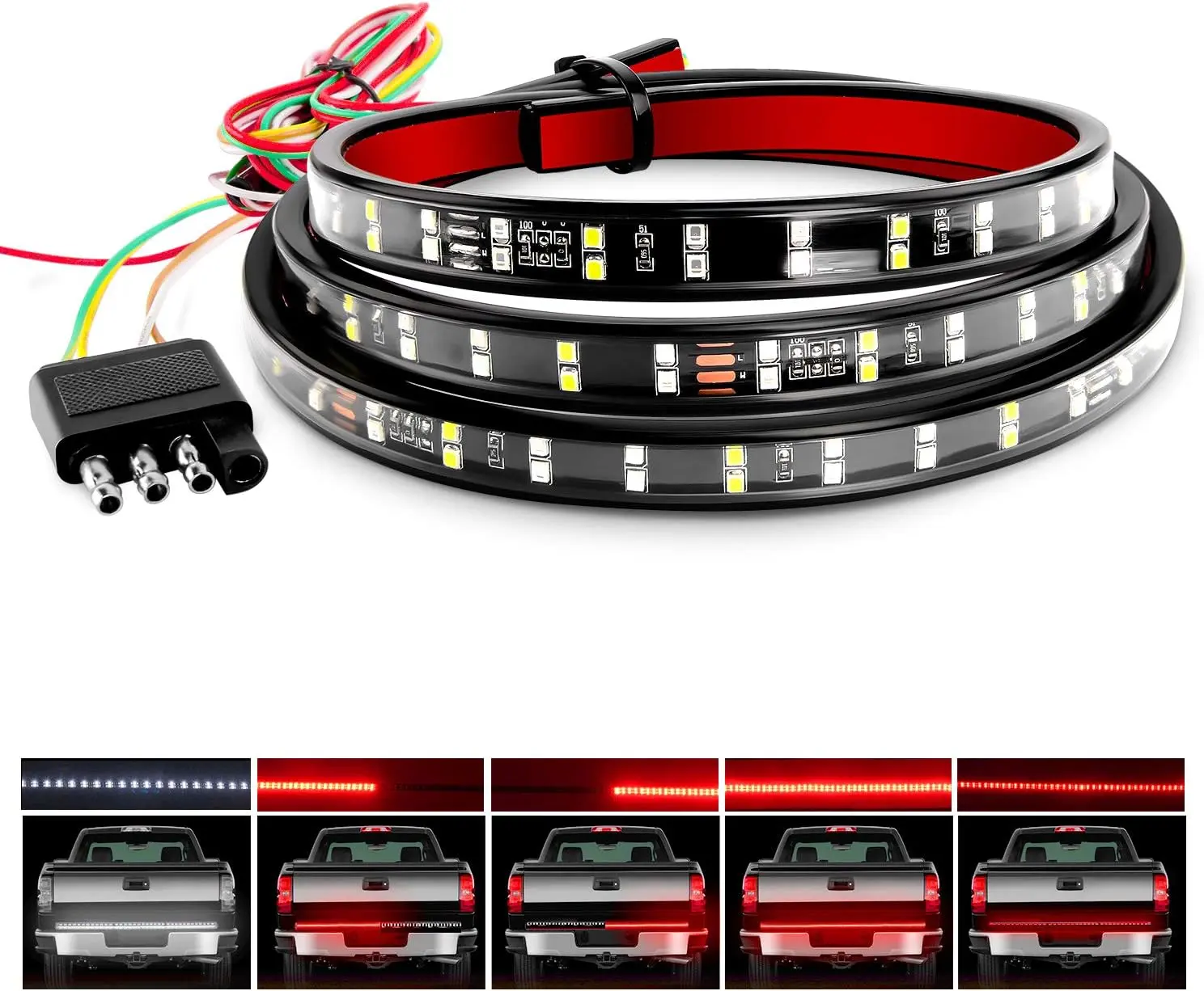 Nilight 60" Truck Tailgate Light Bar Double Row LED Flexible Strip Running Turn Signal Brake Reverse Tail Light,Red/White,No-Drilling nilight truck High Brightness Car LED Tail Light Strip High Brightnes  dealsforyoudays, Off Road Lights, Led Tailgate Lig