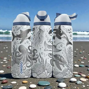 Owala 24oz 32oz Ocean Animals Engraved Water Bottle Whale Shark Octopus Turtle Stainless Steel Insulated Tumbler Beach Gift for Kids Adults