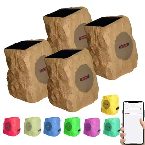 5 Core Rock Speaker 4Pcs Outdoor Garden Speakers Solar & USB Charging RGB Colors for Patio Pool & Home