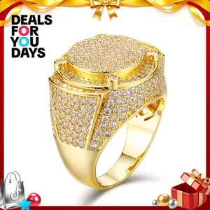 Iced Out Hip Hop Ring for Men, Exaggerated Cubic Zirconia Geometric Design Finger Ring, Bling Luxury Jewelry for Boyfriend Husband, Trendy Streetwear Rap Accessory, Birthday Anniversary Gift for Him