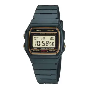 Casio Men’s Black Digital Watch with Gold Dial - F-91WG-9Q