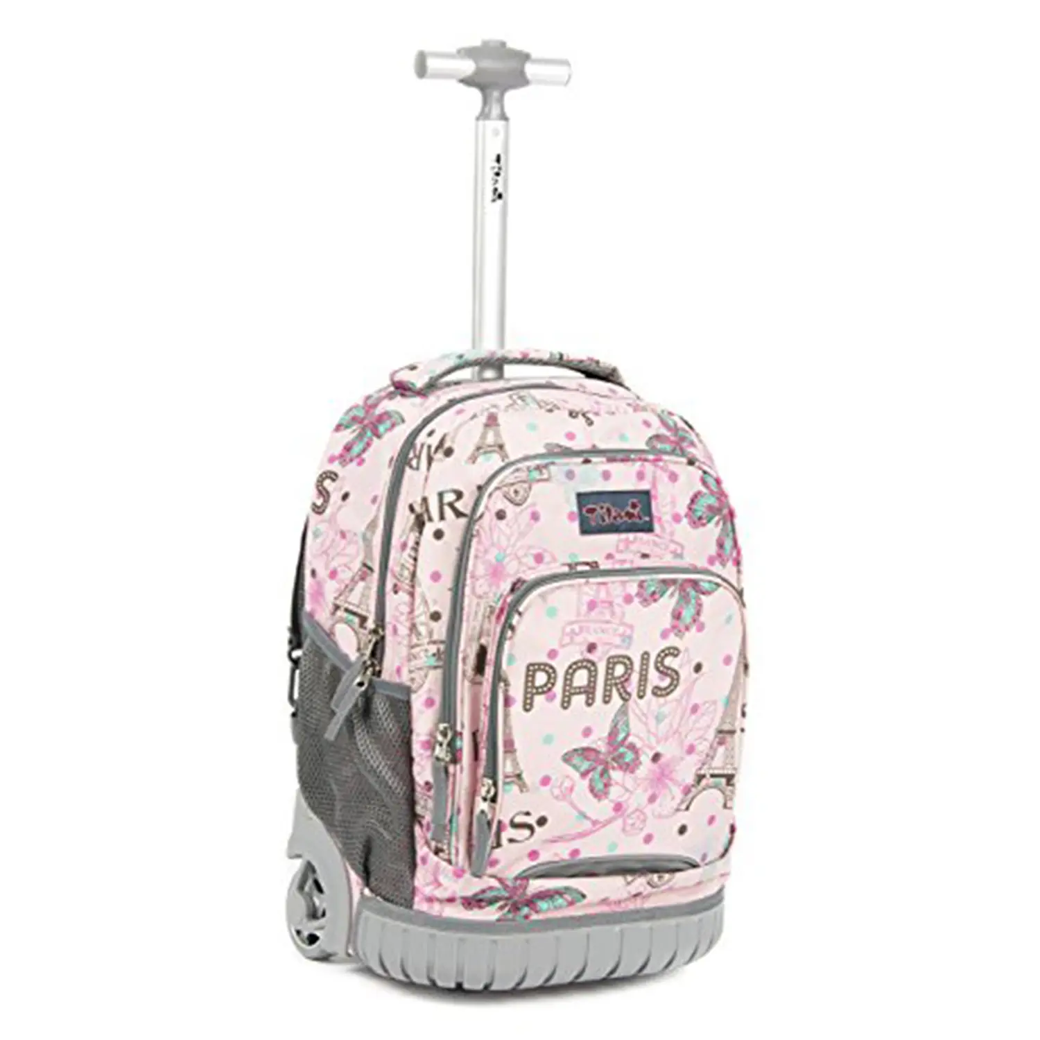 Tilami Kids Rolling Backpack 18 inch Boys and Girls Laptop Backpack, Pink butterfly
