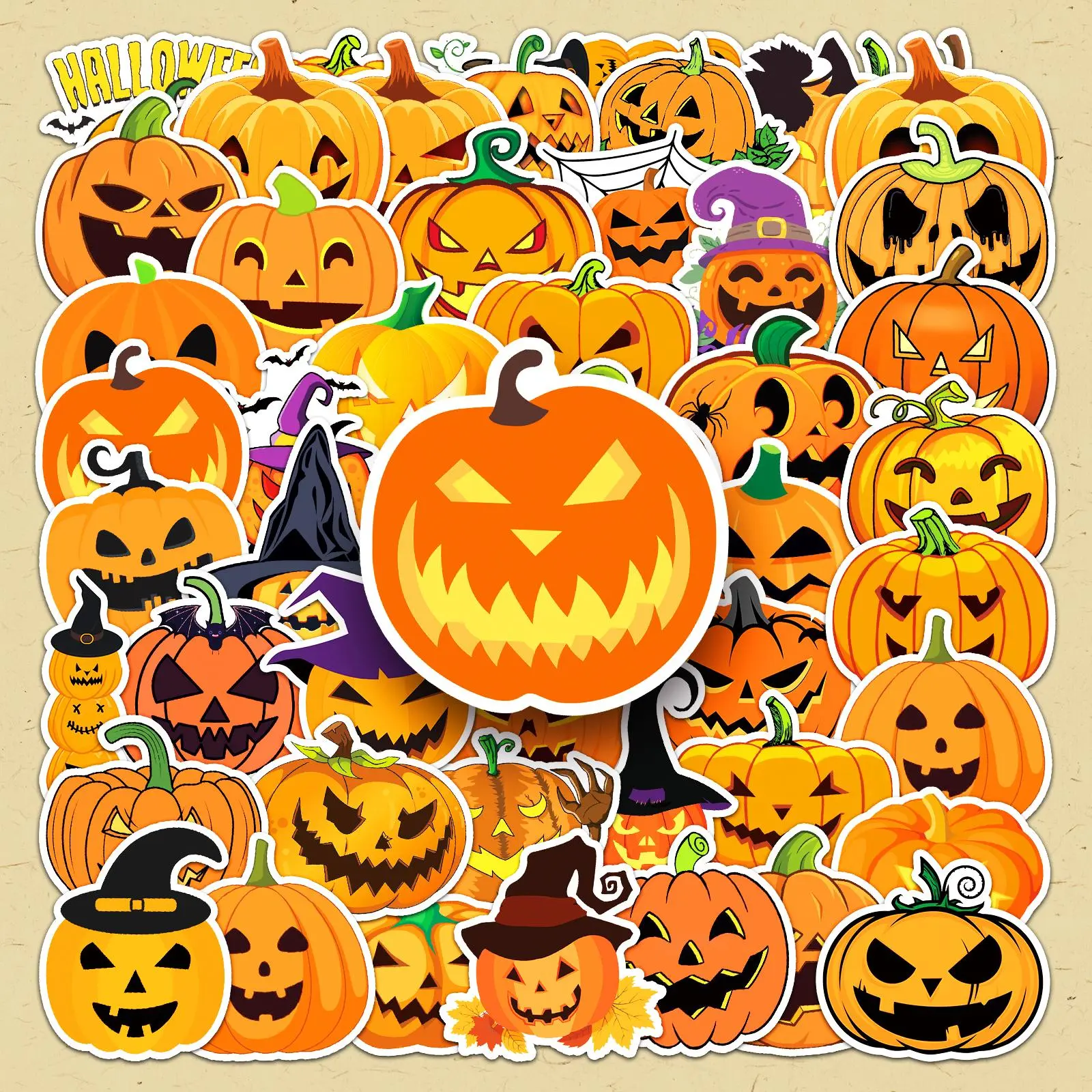 Festival Themed Sticker, 100pcs/set Cute Cartoon Pumpkin Pattern Decorative Sticker, DIY Decals for Water Bottle, Laptop, Phone Case, Cellphone, Scrapbooking, Halloween