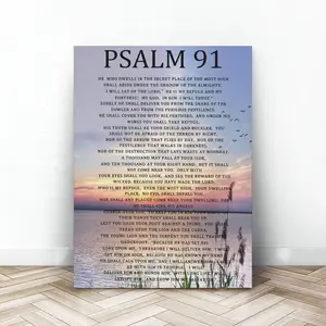 1 Piece Framed Wooden Canvas Painting, Psalm 91 Wall Painting: Wooden Frame Canvas Painting with Bible Verse - Perfect for Living Room Home Wall Decor