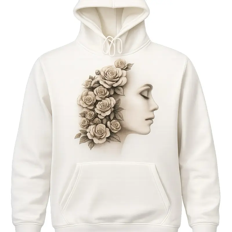 Rozado Unisex White Hoodie with Floral Design and Hood forjos