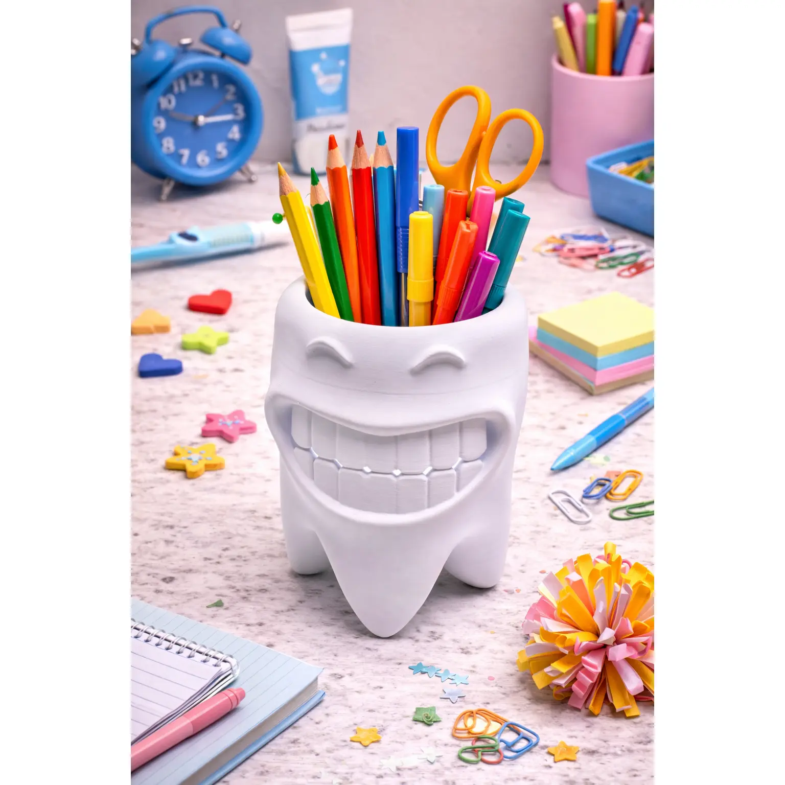 Smiling Tooth Holder – Cute Toothbrush or Pencil Organizer for Kids Bathroom or Dentist Office Decor