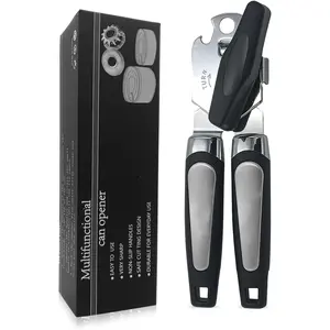 Can Opener Manual, Handheld  Heavy Duty Stainless Steel Can Opener, Comfortable Handle,   Smooth Edge, Can Openers with Multifunctional Bottle Opener