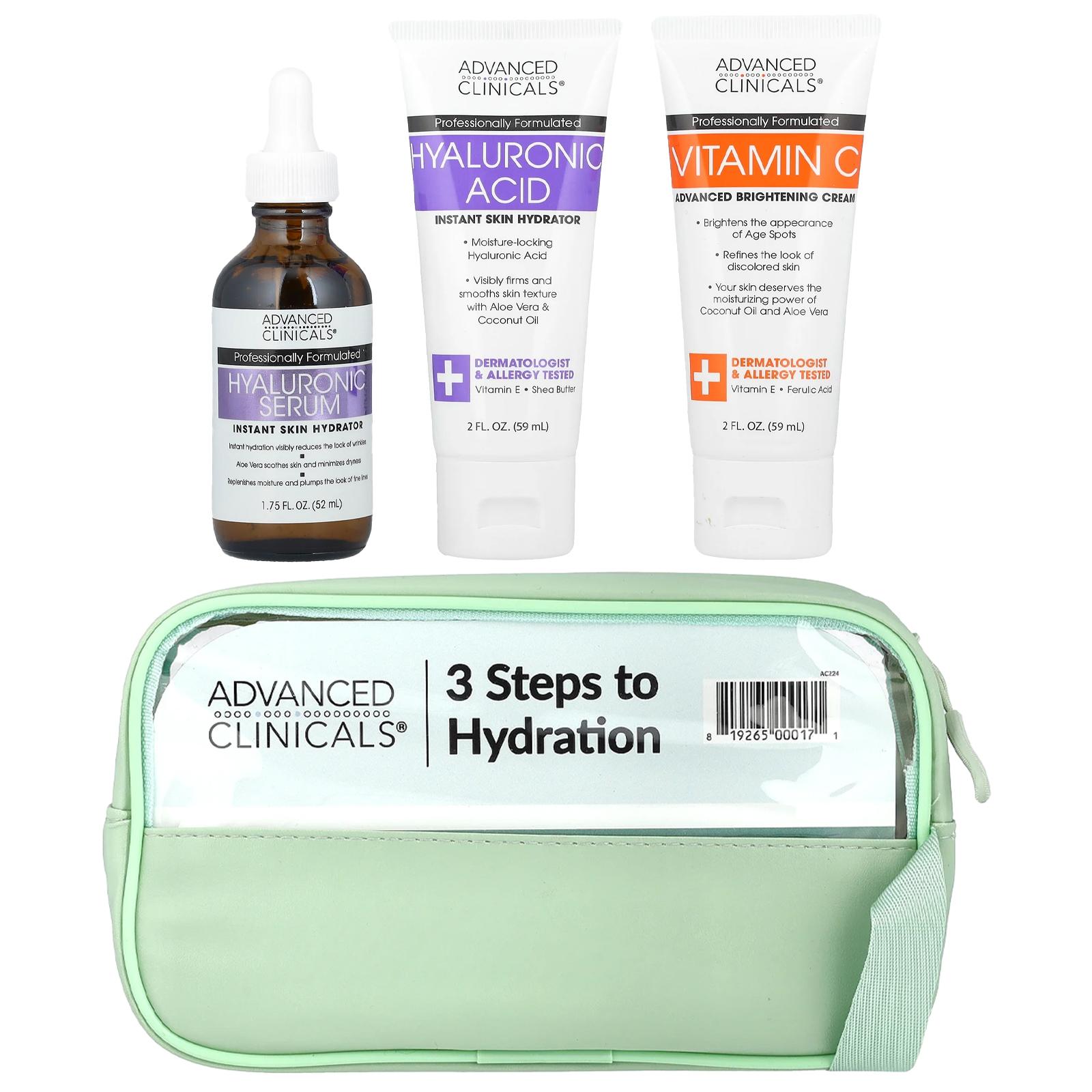 Advanced Clinicals iHerb Gift Set, 3 Steps to Hydration Beauty Bag, 4 Items