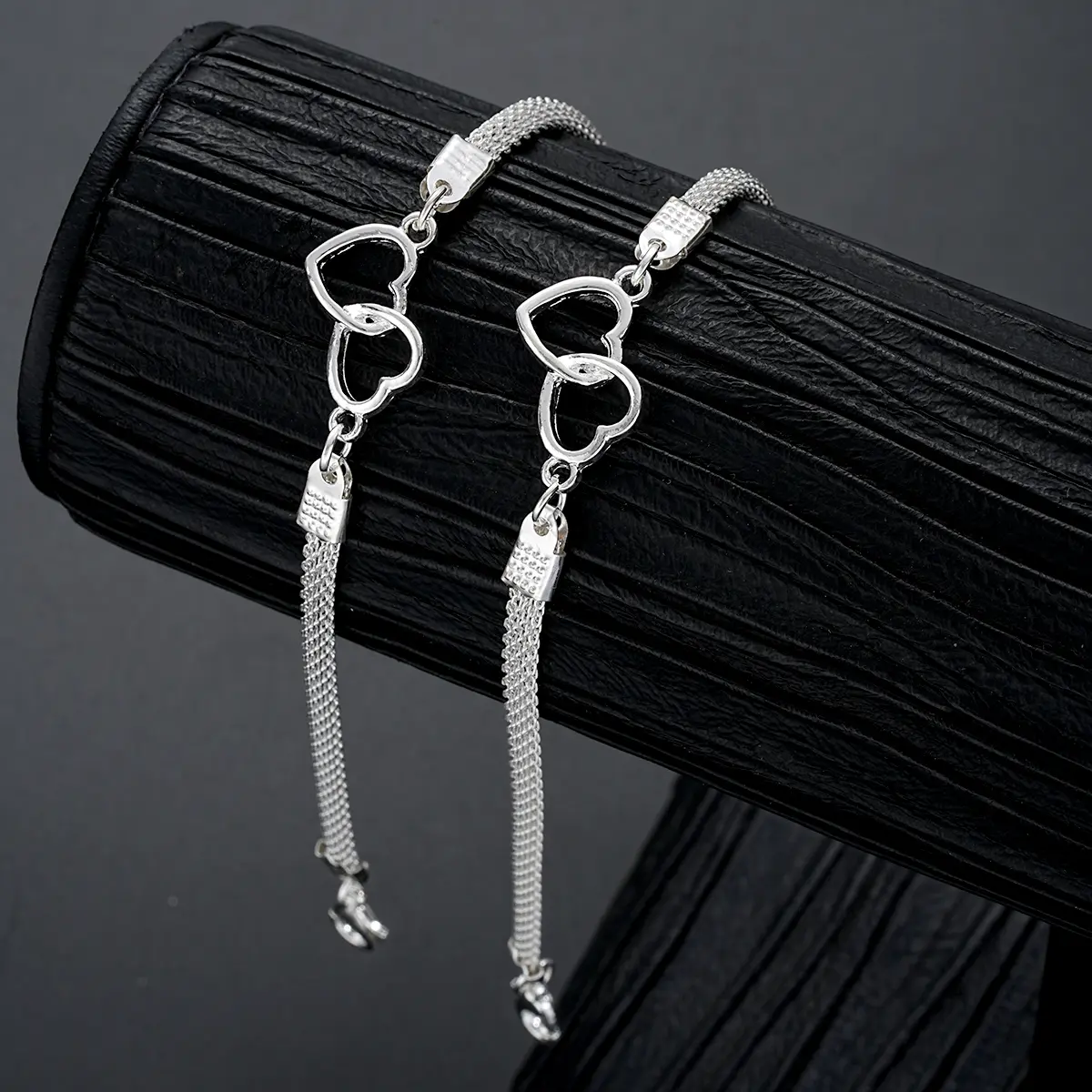 US-LUXURY - 2 Pcs Set Love Heart Couple Bracelets for Women Men Silver Color Double Layer Matching Chain Bracelet Lover Jewelry Gift