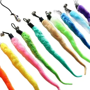 Cat Worm Toy Set 10PCS Cat Wand Accessories & Feather Attachments with Black String for Indoor Cats Kitten Playtime Teaser, 10 pieces