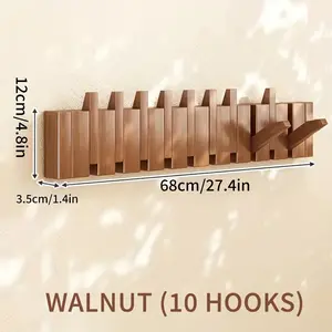 Foldable wooden wall-mounted hook rack with piano key multi-hook design, space-saving storage rack for scarves, towels, and coats in the bathroom entrance, Bohemian style home decor