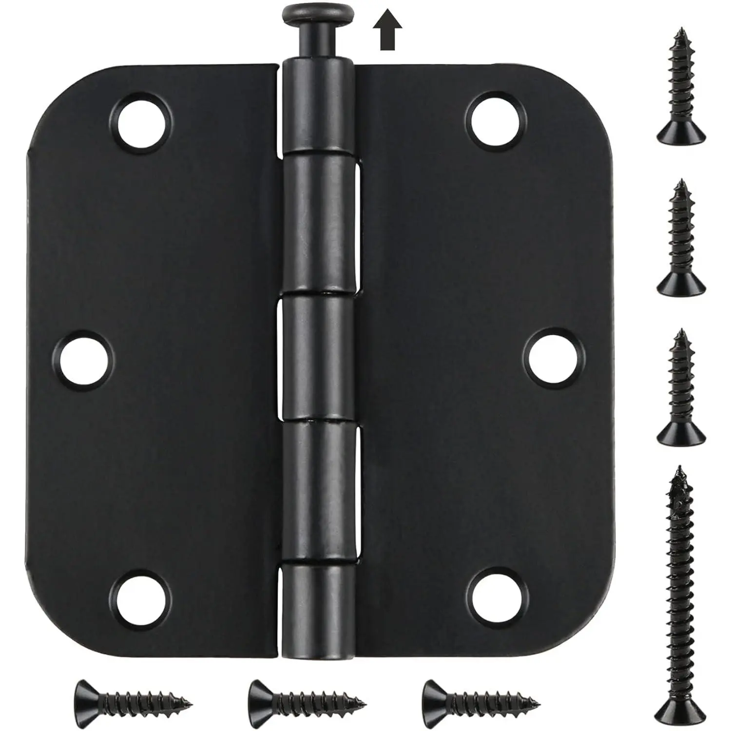30 Pack Rounded Matte Black Door Hinges - 3.5" x 3.5" with 5/8" Radius, Black Hinges for Doors, Interior Hardware for Installation & Restoration of Shelters, Sheds, Cabinets
