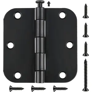 30 Pack Rounded Matte Black Door Hinges 3.5" x 3 1/2 Inch 5/8" Radius 3  1/2 "x 3  1/2 " Interior Doors Hardware Restore  House Install Tool Kit Essentails Shelter,Shed,DIY Fold Table,Cabinet,Sofa,Bed