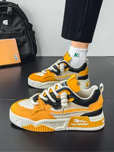 Men's Retro Colorblock Skate Shoes, Skateboard Shoes, All-Match Comfort Platform Sneakers for Daily & Outdoor