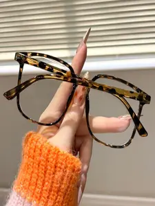 Women's Leopard Print Square Frame Glasses, Simple College Style Fashion Decorative Non-Glasses, Multifunctional Daily Accessory