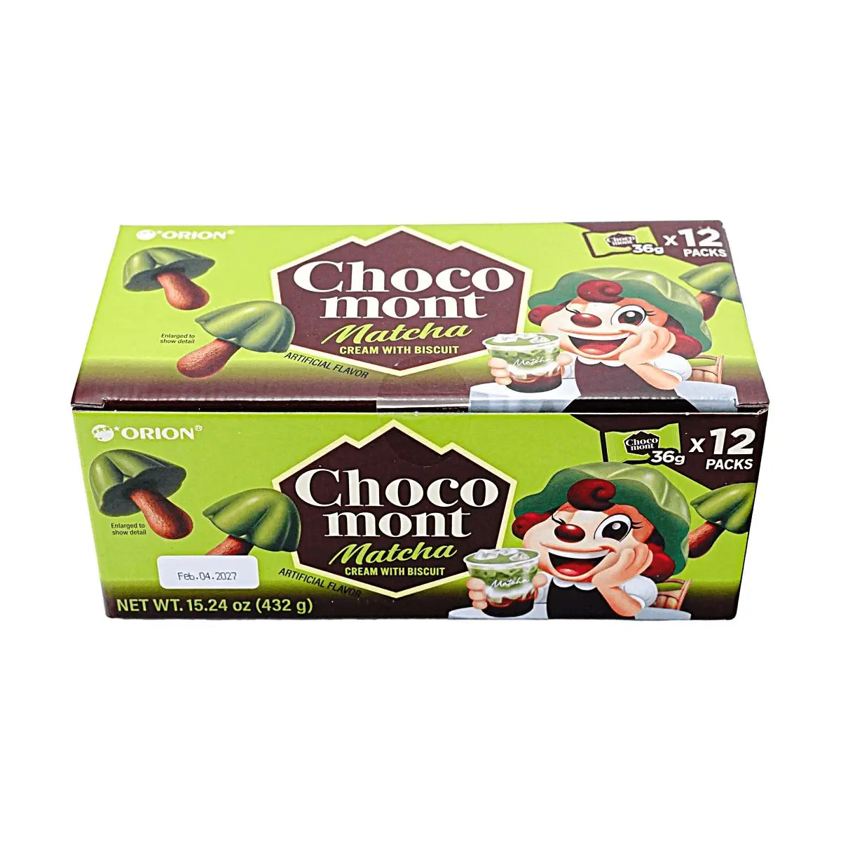 ORION Matcha Chocolate Cookies - Crispy Biscuit Snacks, 12 Packs (432g) - Rich Green Tea Flavor, Korean Snack Box