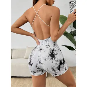 Women's Tie-Dyed Spaghetti Strap Backless Jumpsuit  Sleeve Fabric