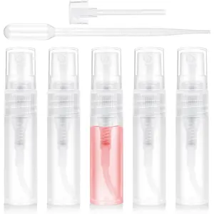 5 count Mini  Bottle, 5ml Mini Perfume Sample Bottles with Transfer Pipettes, Clear Refillable Perfume Bottle Plastic Portable Travel Perfume Atomizer  Perfume Container(5ml)