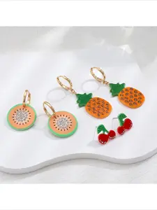 1 Pairs Fruit Earrings Set for Women, Cute Cherry Pineal Cantaloupe Acrylic Earrings, Rhinestone Inlaid Fashion Jewelry Gift