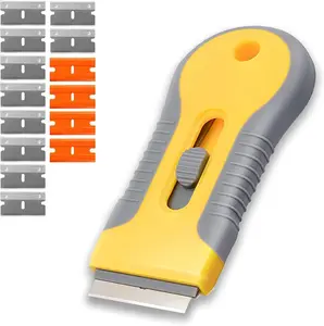 Razor Blade Scrape with 15pcs Extra Blades, Scraper Tool, Razor Blade Retractable, Paint Stripping Tool, Cleaning Tool for Removing Labels, Stickers, Decals, Paint from Glass and Stovetop