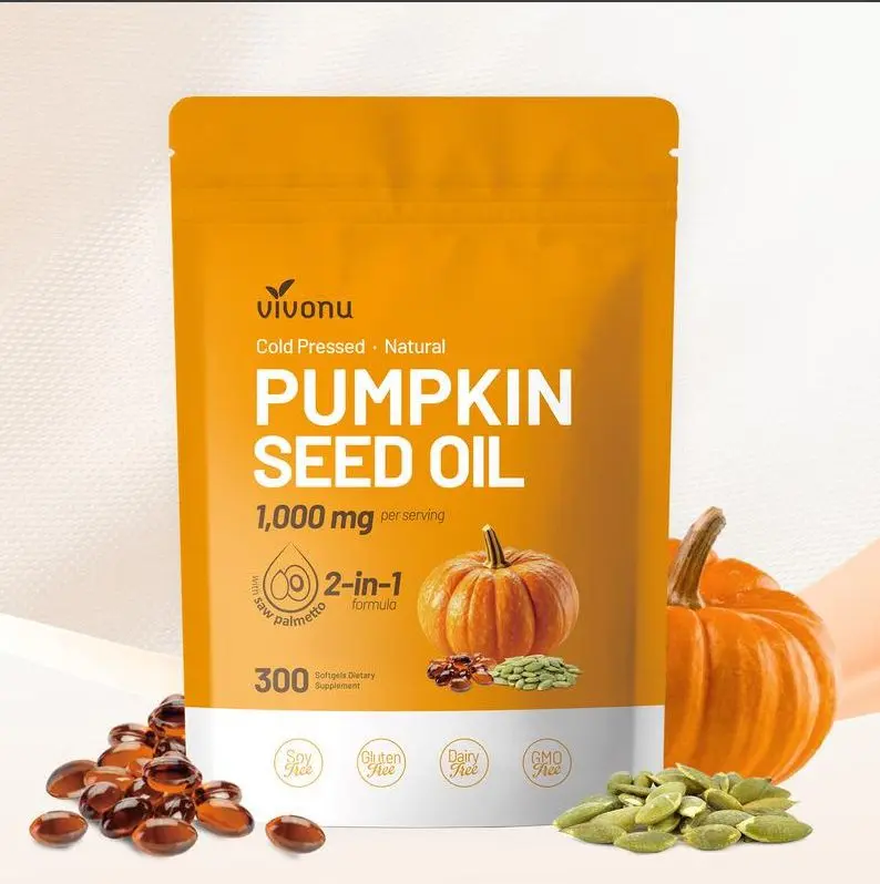 Pumpkin Seed Oil + Saw Palmetto Softgels | 300 Count | Cold Pressed Natural Formula | Daily Wellness Supplement for Men & Women