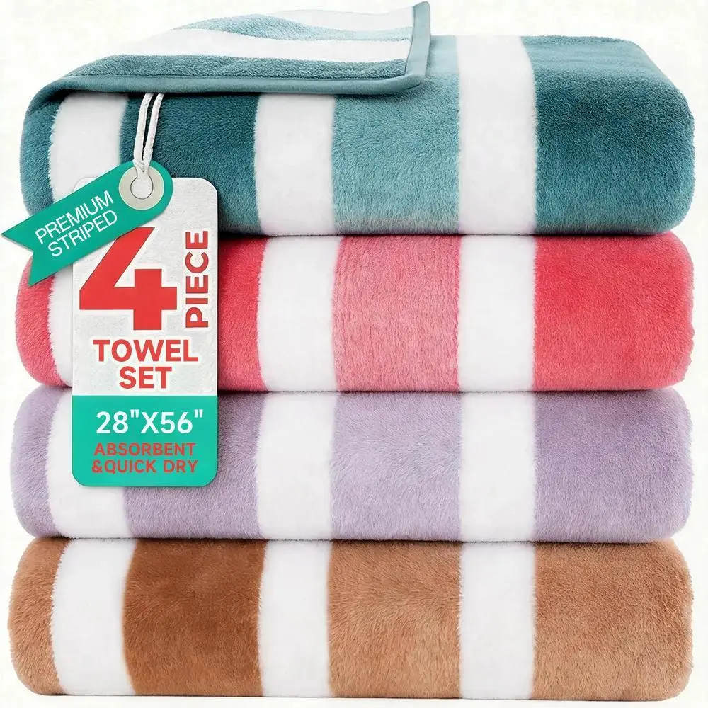 Set of 4 Coral Fleece Bath Towels, 28"x56" Extra-Soft & Highly Absorbent Microfiber Towel Set, Quick-Dry Lightweight Plush Bath Towel for Home, Spa, Gym, Ultra-Absorbent Shower Towels, Machine Washable Bathroom Essentials
