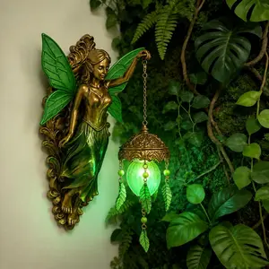 Antique Fairy & Mermaid Hanging Wall Sconce Lamp, Colorful Resin Art Ornaments & Hangable Photo Box Decoration for Bedroom Living Room, Vintage Bronze Wall Mounted Light Fixture, 2 Styles: Fairy Wings & Mermaid Tail, No-Wire Install, Magical Gift!