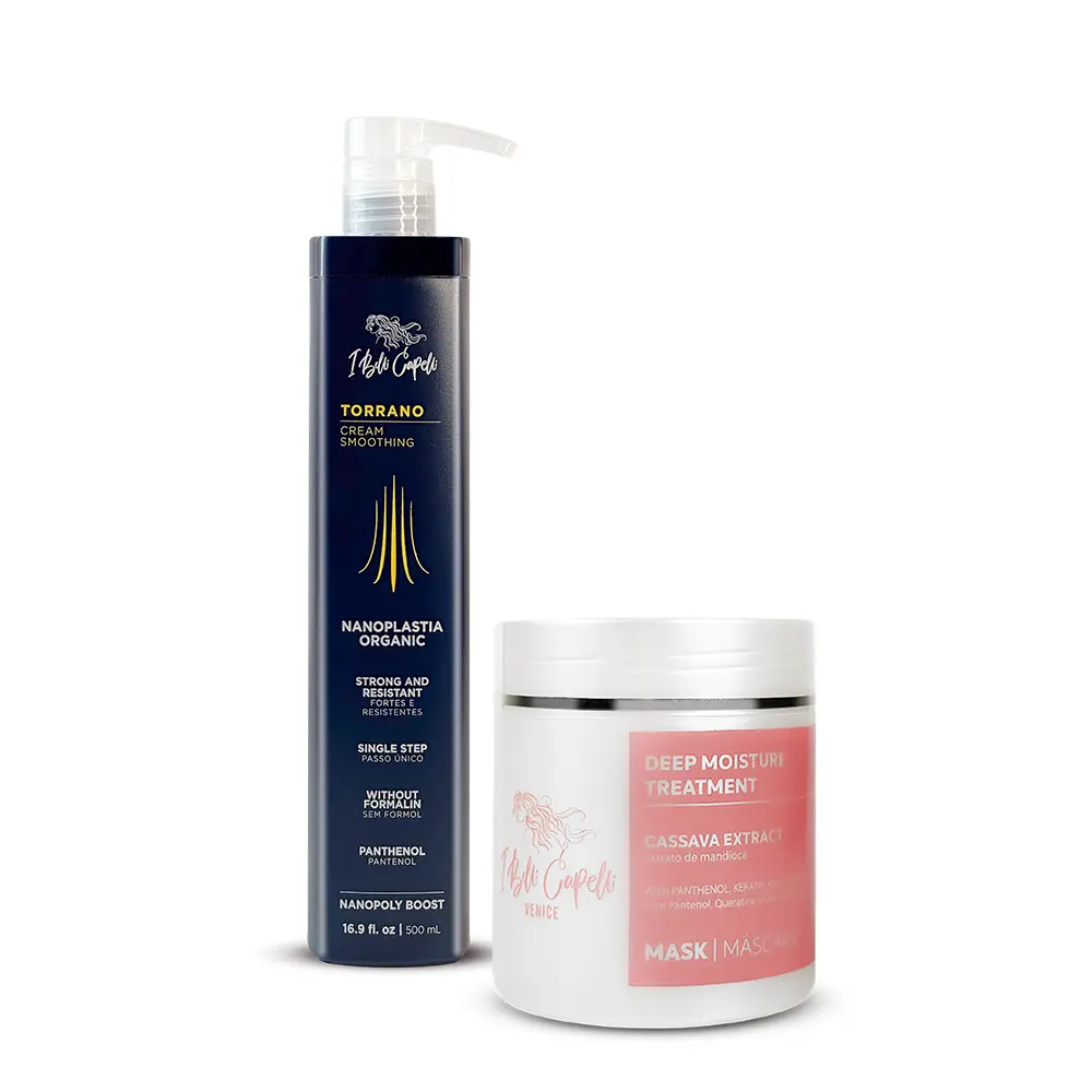 I BELLI CAPELLI Torrano Nanoplasty & Cassava Mask Set, Haircare Treatment for Frizz Control & Glossy Hair, Smoothing & Repairing Formula for Adults, All Hair Types, 2x500ml, Intensive, Organic, Silky Straight Hair