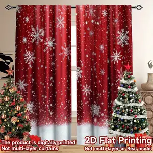 2Pcs, Festive Christmas Curtains - Red Snowflake Pattern, Filtered Light, Easy to Hang, Suitable for All Seasonal Decorations, Suitable for Living Room, Bedroom, Kitchen Home Decorations, Christmas Decorations, Christmas Gifts First Choice.