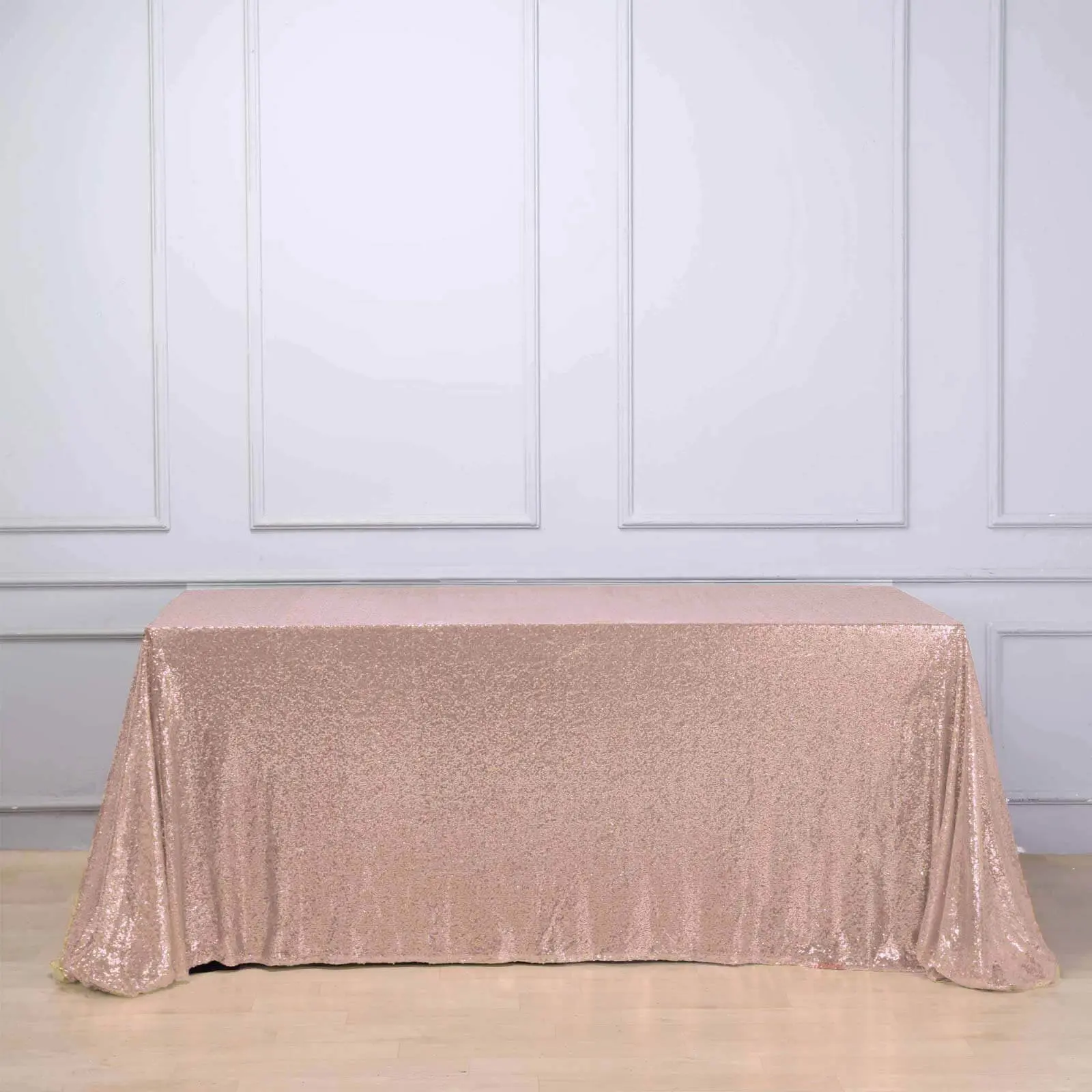 Rose Gold Sequin Rectangle Tablecloth (90"x132"), Seamless Glam Table Cover, Dry Clean Only, for Wedding, Birthday Decoration, Event Supplies, Party Supply