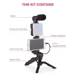 Smartphone Vlogging Kit, Handheld Phone Tripod with Microphone & LED Fill Light, Microphone Set, Phone Video Recording Kit for Live Streaming, Vlogging Kit, Live Broadcast Equipment