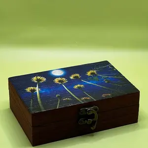 Chicago Custom Print Custom Memory Box Midnight Dandelions Storage Container with Hinged Lid, Soft Felt Lining, 4x6 Inches, Multicolor Design - Decorative Gift Organiser Wooden