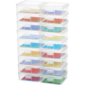 Small Plastic Storage Box Containers with Latching Lids - Craft Organizers and Storage Stackable Storage Organizer Pencil Crayon Box (18 Pack Small -Clear)