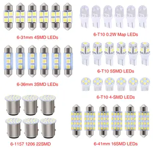 42PCS Car Interior LED Light Kit – T10, Dome, Festoon, Plate Bulbs – 6500K White, IP68 Waterproof, for 12V Vehicles