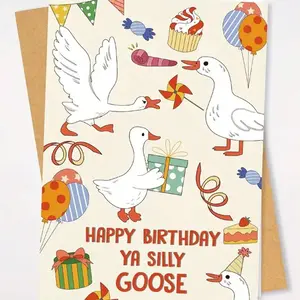 1PC "Happy Birthday Goose" Fun And Humorous Birthday Card, Greeting Card, Suitable For Blessing Family, Friends, Colleagues, And Companions (Randomly Colored Envelope) Back To School,Back To School,School Supplies, Fun Party Cards