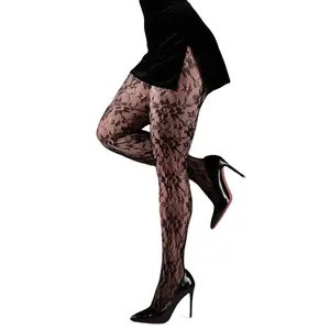 2026 New Women's High-Elasticity Hollow-Out Mesh Tights, Floral Print Y2K Style, Stretch Sheer Pantyhose for Halloween Leisure Outdoor Wear