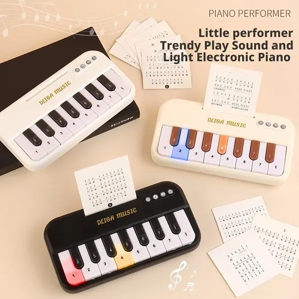 Music Mini Piano Portable Pocket Keyboard for Kids Musical Toy & Piano Learning Machine Cream Black RetroTan Hues  Top Choice for Beginners! Kids Musical Toy & Piano Learning Machine Numbered Keys Songbooks – Perfect Holiday Gift for 3+ Kids