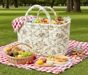 Soft Cotton Floral Storage Basket, Multifunctional Large Capacity Bin for Clothes Toys Towels, Home Organizer for Living Room Bedroom Bathroom Dorm Office