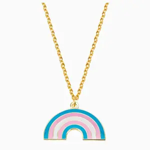 Transgender Rainbow Necklace with Colorful Pendant and Gold Chain